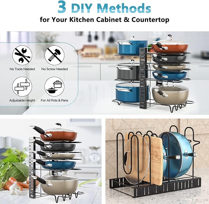 Organizador de ollas de 8 niveles con 3 métodos de bricolaje
